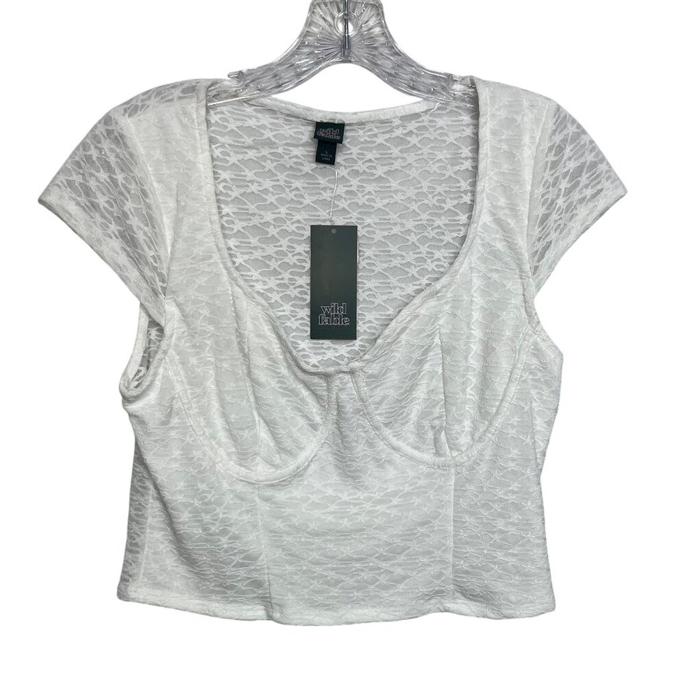 Wild Fable Lace Corset Top Cropped Short Sleeves Womens Large White New